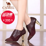 Camel/骆驼 女鞋 春款时尚小牛皮羊绒圆头系带高跟深口女鞋