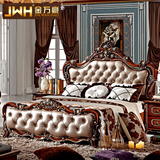 金万豪欧式复古奢华皮艺床1.5米法式雕花卧室深色复古双人大床1.8