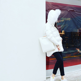 MENGZ PIE 韩版女装修身连帽毛领可爱长款面包服白羽绒服外套Z405