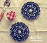 KAZA陶瓷杯垫 圆形餐垫 蓝色马赛克vintage陶瓷片
