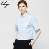 Lily2016夏新款女装商务OL时髦箱型清新短款短袖衬衫116229C4915