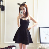 韩国代购夏季韩版修身收腰黑色吊带裙打底连衣裙无袖性感抹胸裙子