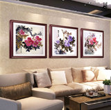 中式装饰有框画客厅现代简约三联牡丹花卉花鸟国画书房墙装饰挂画