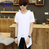 夏季潮流男士短袖T恤个性中长款假两件衣服青少年韩版修身体恤潮