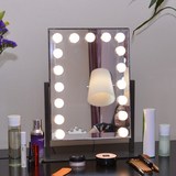 台式单面化妆镜带灯泡梳妆镜子方形专业美容镜子 大号LED灯镜折叠