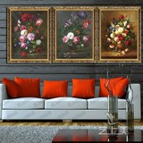 油画欧式现代客厅餐厅卧室玄关抽象花卉装饰画组合三联壁画 519-7