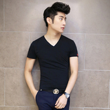 青年男士短袖T恤韩版修身衣服休闲V领体恤时尚男装日系打底衫上衣