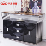 高档简约餐边柜 创意现代时尚不锈钢大理石台面黑色储物装饰柜子