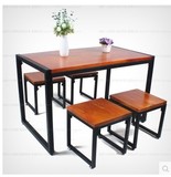 特价美式整装做旧乡村复古酒吧铁艺实木西餐桌椅组合长方形办公桌