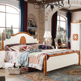 地中海风格床蓝色白色1.8米1.5橡木实木床双人床结婚床储物高箱床