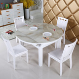 伸缩可折叠餐桌 圆形简约现代钢化玻璃白色烤漆小户型餐桌椅组合