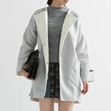 EOIO新款韩版简约毛呢外套女2015中长款宽松羊绒大衣加厚茧型冬装