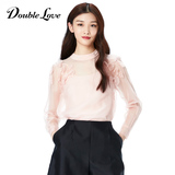 专区Doublelove女装2016秋冬新款时尚甜美透视立体花朵小衫