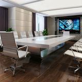 上海办公家具简约现代白色烤漆会议桌不锈钢脚时尚长方形桌椅新款