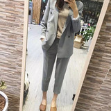 韩国代购2016春秋新款学院风双排扣西装套装西服西裤两件套套装女