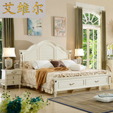 美式床白色实木床 欧式双人床储物高箱床 韩式床1.5米1.8米田园床
