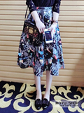 MOYU淡淡的优雅特2016年黑底金丝印花高腰中长伞裙半身裙