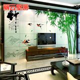 中式客厅3D立体电视瓷砖背景墙仿古砖文化石地砖木纹彩雕复古壁画