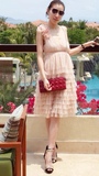 H&M HM 春夏单肩粉色裸色 花朵 蛋糕裙 连衣裙 连身裙 代购现货