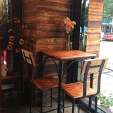 美式乡村铁艺实木餐桌椅 复古做旧咖啡厅奶茶店休闲户外桌椅组合