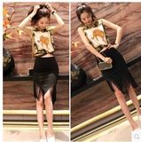 欧美蘑菇街2016舂装夏装新款韩版女装不规则流苏半身裙时尚套装潮