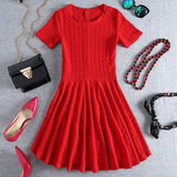 2016夏装新款女装韩版修身显瘦公主裙大红色短袖连衣裙女夏季裙子
