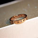 大牌韩版幸运罗马数字镀18K玫瑰金情侣戒指环对戒尾戒情人节礼物