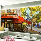 欧式复古城市油画街景个性大型壁画壁纸咖啡厅卧室电视墙背景墙纸