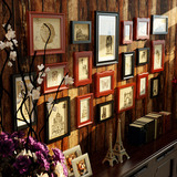 餐厅书房中式照片墙实木相框墙创意组合怀旧复古客厅卧室相片墙挂