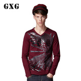 GXG男装[特惠]秋冬新款男士红色纯棉印花时尚长袖T恤