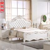 欧式床 法式真皮床 雕花全实木床 橡木象牙白雕刻床高档奢华1.8米