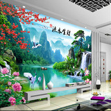 高清瀑布山水风景3D立体墙纸电视背景墙纸客厅卧室无缝壁画壁纸布