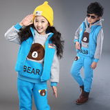 女童套装2015冬款儿童卫衣三件套 韩版时尚小熊中大童套装