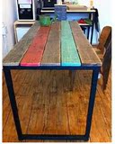 美式乡村复古彩色条纹铁艺实木餐桌个性休闲咖啡桌椅长桌电脑桌子