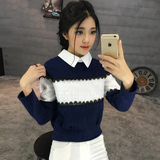 韩版女装秋装修身娃娃领薄毛衣女长袖短款套头针织衫显瘦打底衫