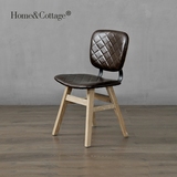 HC 北欧做旧餐椅 简约美式酒店厅咖啡吧小皮布椅子 Loft铁木家具