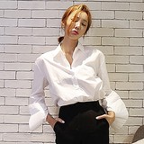 韩国代购magic狂放不羁 个性加长袖口净版白色长袖衬衫女HQQ871蒖