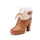 卓诗尼冬季女鞋英伦甜美系带靴粗跟侧拉链高跟女短靴子144177374