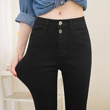 春季韩版高腰黑色牛仔裤显瘦大码弹力女士小脚学生外穿打底裤薄款