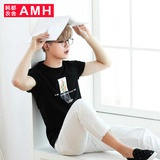 AMH男装韩版2016夏装新款潮植物印花字母刺绣短袖T恤男NR5174輣