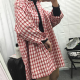 韩版2016夏季女装新款宽松衬衫中长款格子防晒衣打底翻领衬衣外套