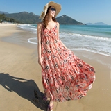 2016新款度假长裙波西米亚雪纺连衣裙宽松显瘦花色吊带海边沙滩裙