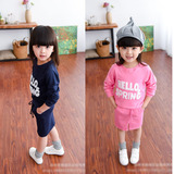童装 女童 2016秋装新款韩版儿童套头卫衣T恤包臀半裙子两件套装