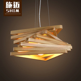 施迈北欧工业艺术木艺吊灯创意美式复古餐厅楼梯三角实木吊灯具
