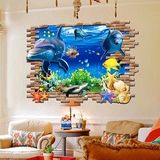 3D墙纸立体墙贴纸墙壁创意装饰沙发电视背景墙卧室墙贴画海洋海豚