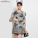 MIKIBANA春装新款 米奇印花修身显瘦两件套条纹连衣裙 M51 QG