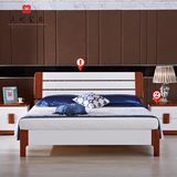 光明家具现代简约实木家具白色1.5米双人床+床头柜水曲柳全实木床