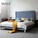 简约现代美式软包1.8/1.5米双人床蓝色设计师样板房卧室家具定制
