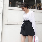 夏季新款韩国chic复古简约百搭宽松舒适纯色长袖T恤女上衣