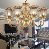 美式简约客厅全铜吊灯 书房卧室餐厅灯具 优质玻璃灯罩H Q007 J